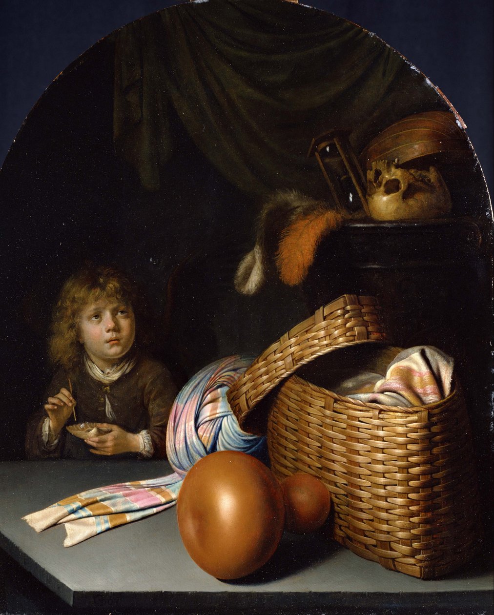 Ainda vida com um menino soprando bolhas de sabão, c. 1635 de Gerrit Dou