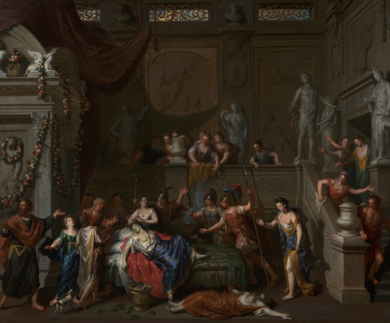 A Morte de Cleópatra, c.1700-10 (óleo sobre tela) de Gerard Hoet