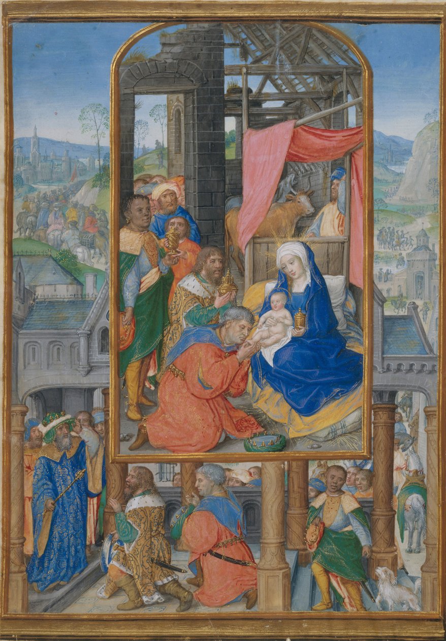 Iluminação Manuscrita com Adoração dos Reis Magos, ca. 1515-25. de Gerard Horenbout