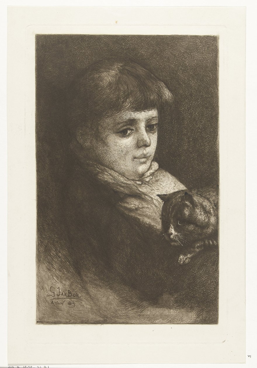Retrato de Eleonora Bos com gato de Gerard Jan Bos