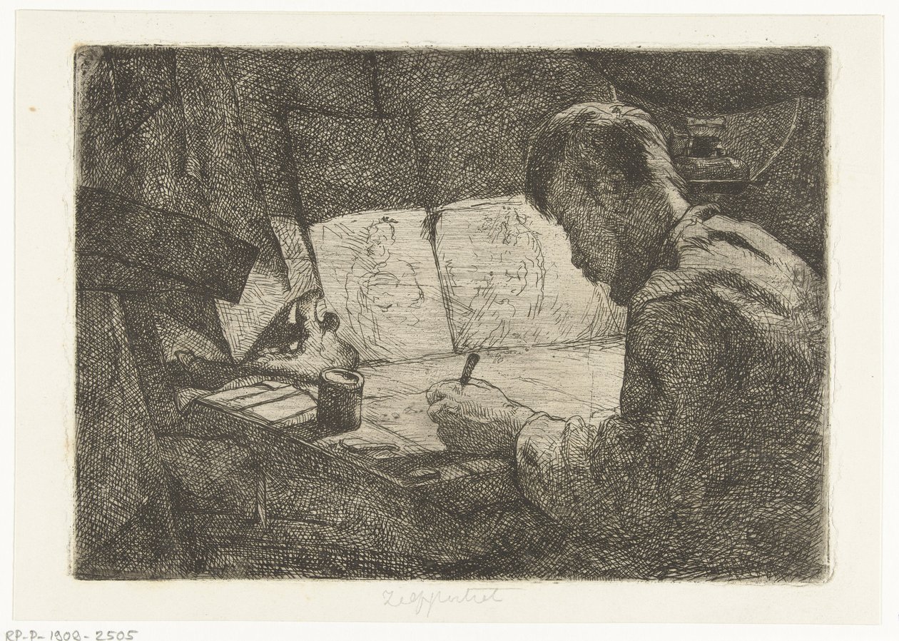Autorretrato atrás da prancheta de Gerard Jan Bos