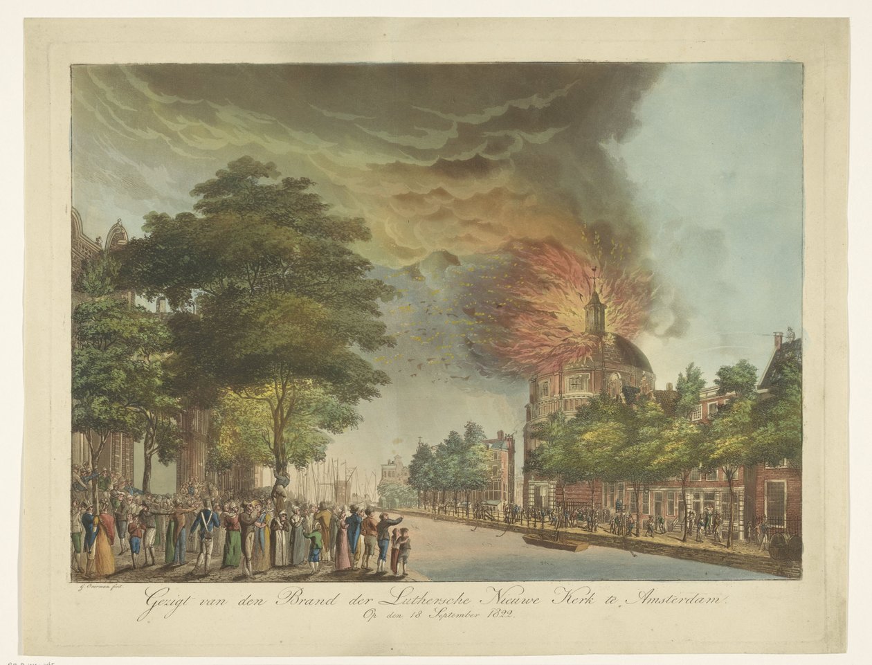 Incêndio na Nova Igreja Luterana no Singel, em Amesterdão, 18 de Setembro de 1822
Vista do incêndio na Igreja Luterana de Amesterdão (título sobre o objecto) de Gerard Overman