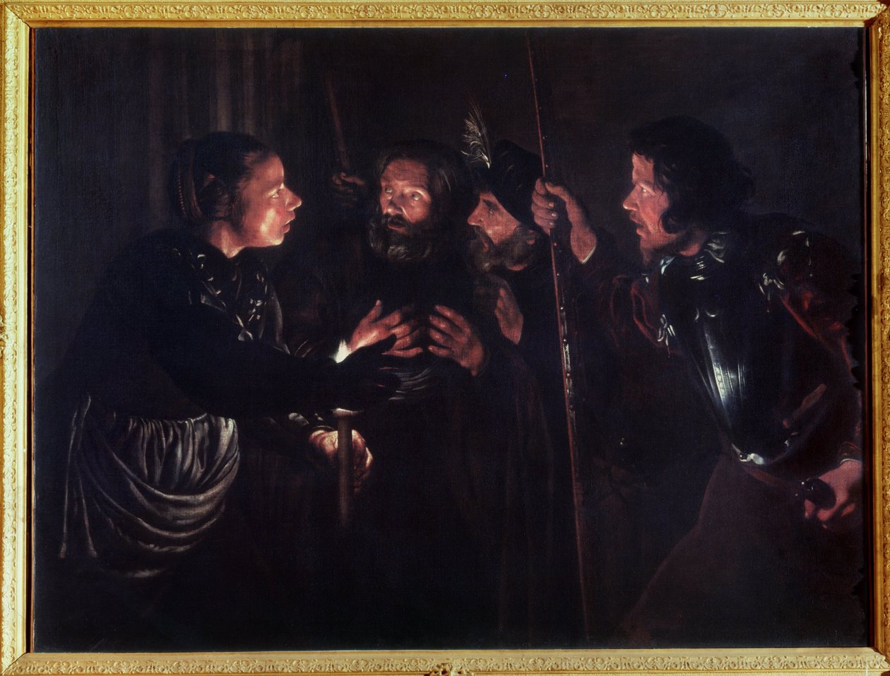 A Negação de São Pedro. Pintura de Gerard Seghers (1591-1651). Óleo sobre tela de Gerard Seghers