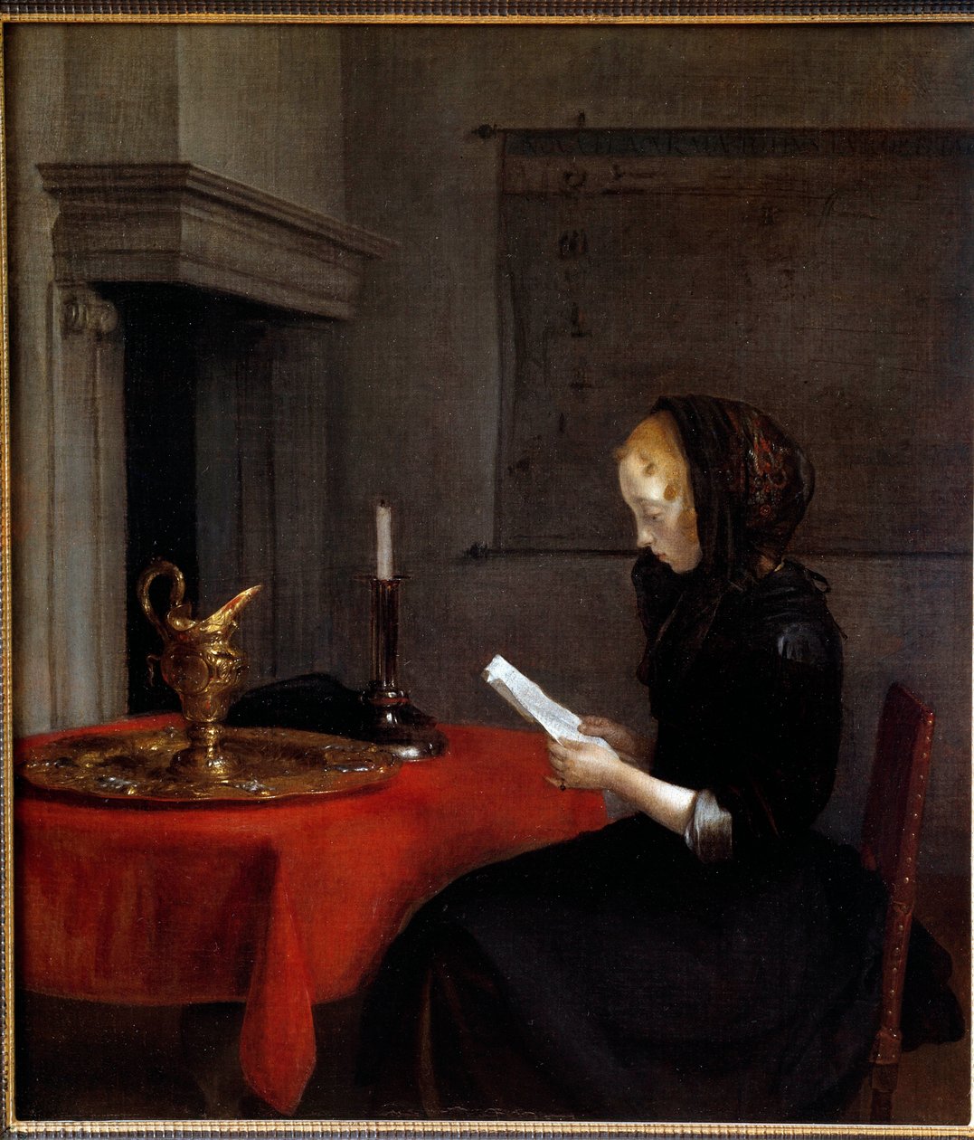 Mulher a ler uma carta. Pintura do holandês Gerard Ter Borch (1617-1681) de Gerard ter Borch