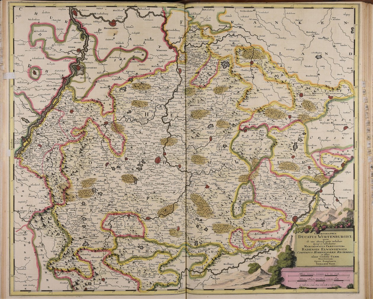 Chorographia ducatus Wurtenburgici quem ab una alteraque parte includunt quique ei includuntur marchionatus praepositura Badensis Elwangensis comitatus Hohenzolern Rechberg et affine almae civitatis Ulmae territorium de Gerard Valck