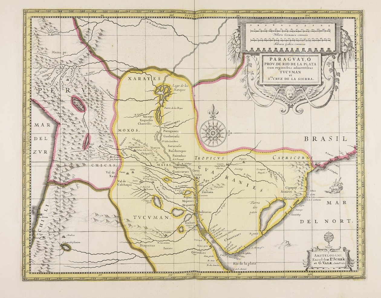 Prov. Paraguai Adjacente aos países do Rio de la Plata e Tucuman S.ta Cruz de la Sierra de Gerard Valck