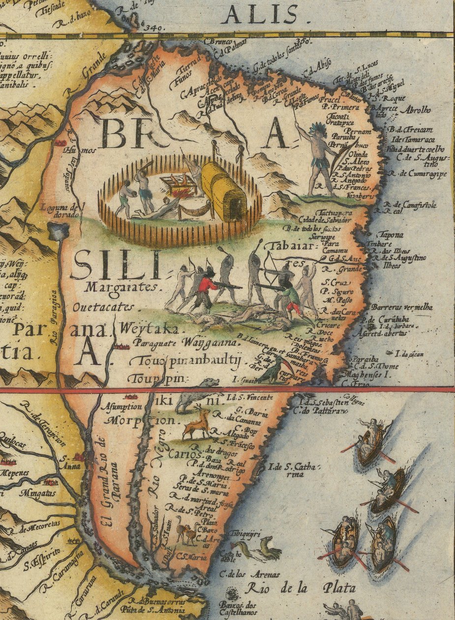 Mapa da América do Sul, 1593 (recortado) de Gerard de Jode