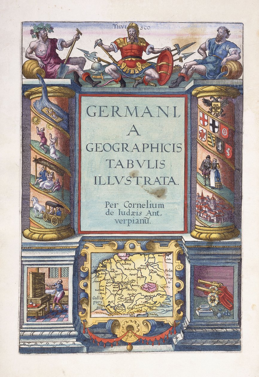 Página de título para a parte 2, "tabelas geográficas da Alemanha ilustram", 1593 de Gerard de Jode
