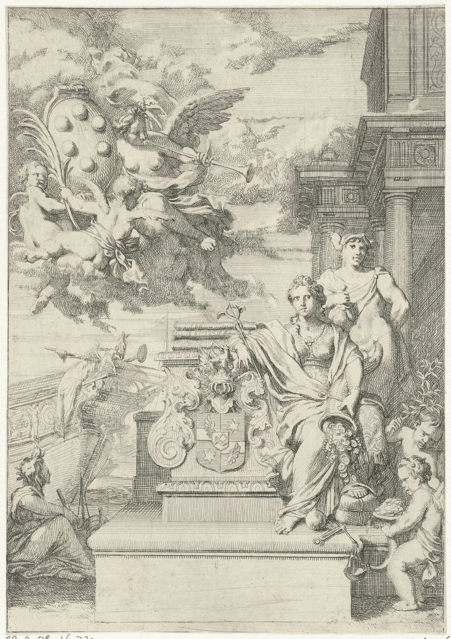 Alegoria do comércio e brasão de armas da família De Medici de Gerard de Lairesse