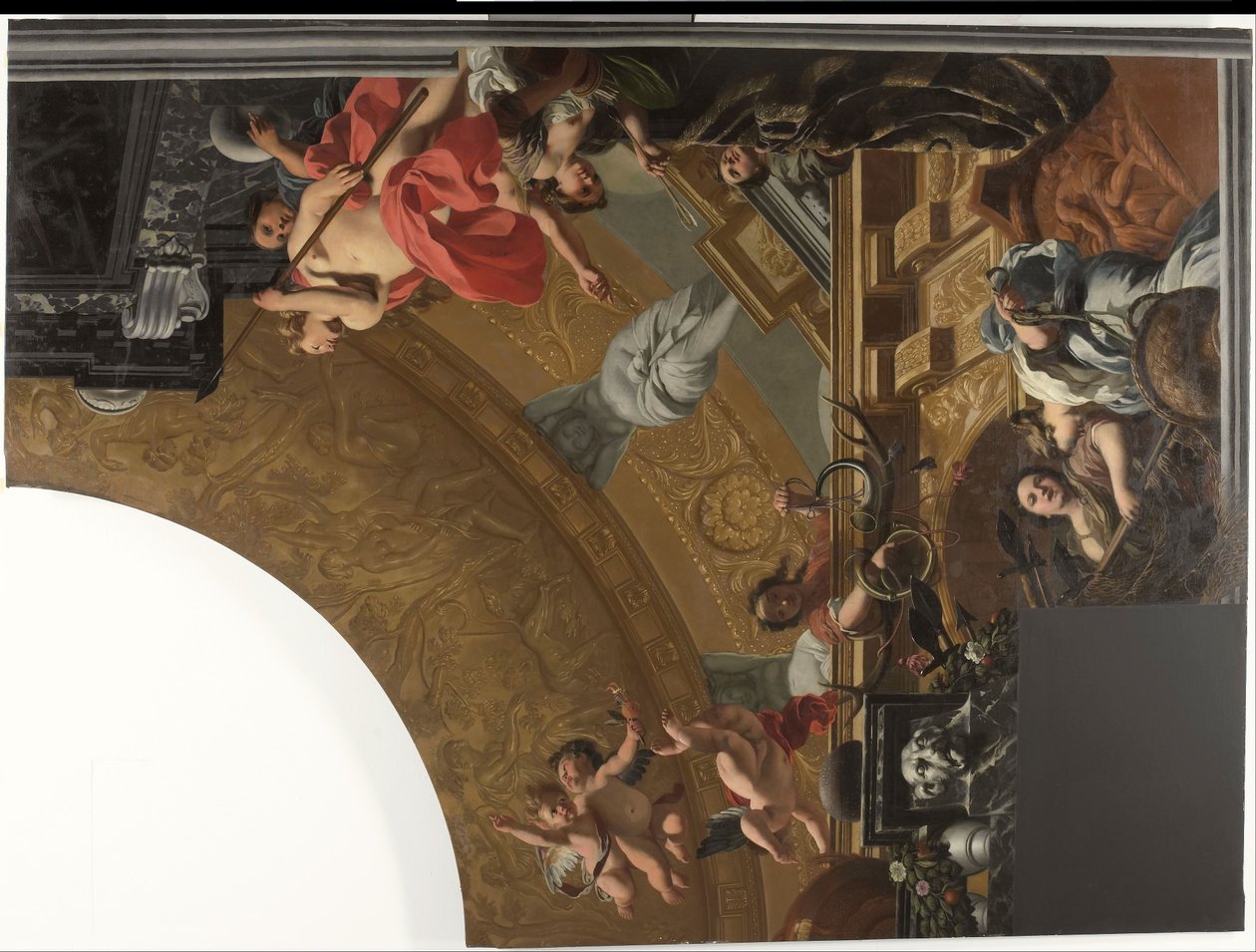Parte (canto superior direito) de uma pintura de tecto com Diana e as suas companheiras como cena principal de Gerard de Lairesse