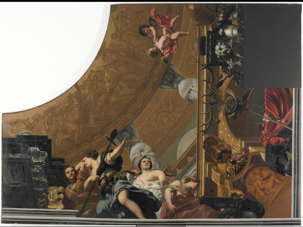 Parte (canto inferior direito) de uma pintura do teto com Diana e seus companheiros como a representação principal de Gerard de Lairesse