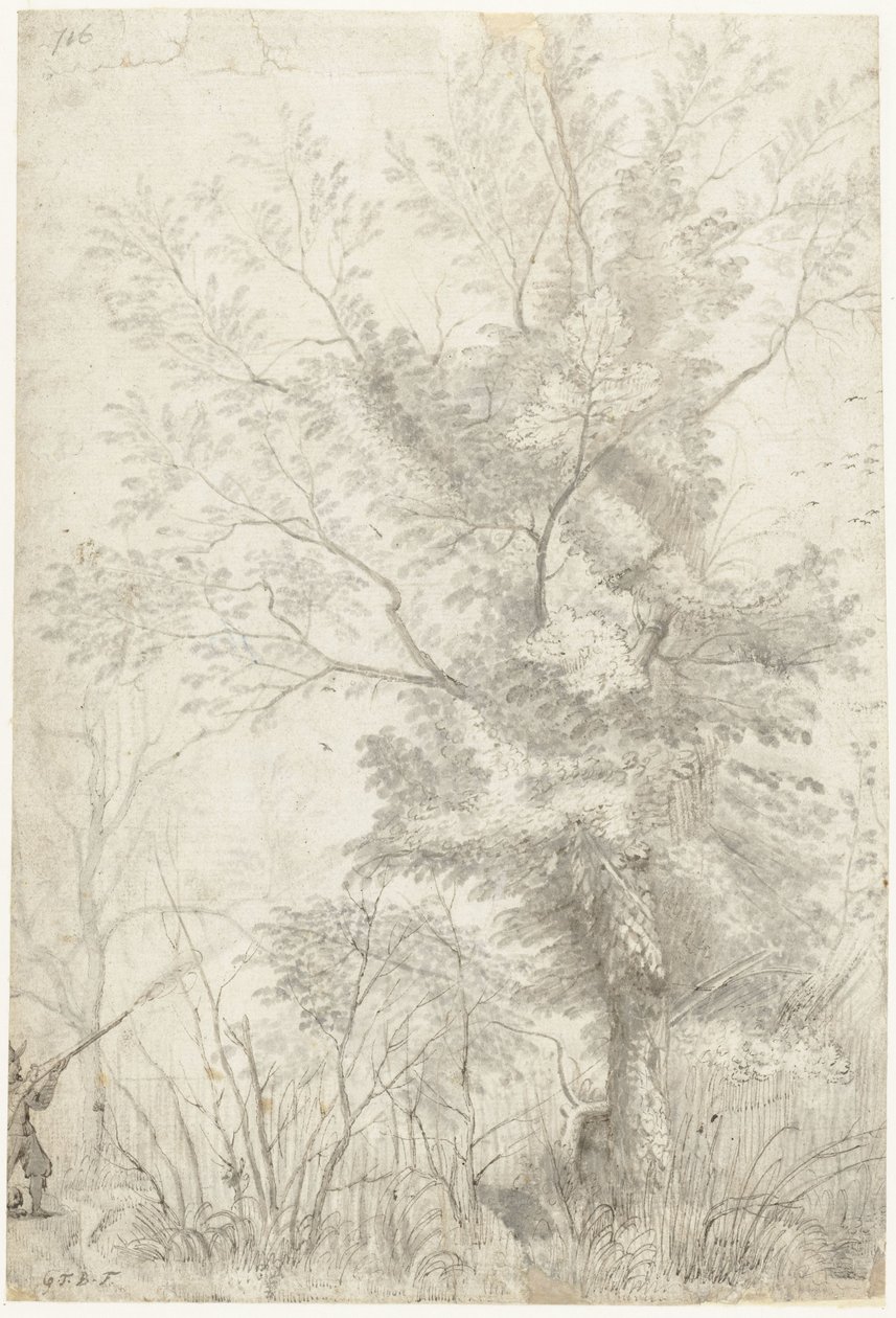 Floresta da Villa Madama fora de Roma, com um caçador de tiro de Gerard ter Borch