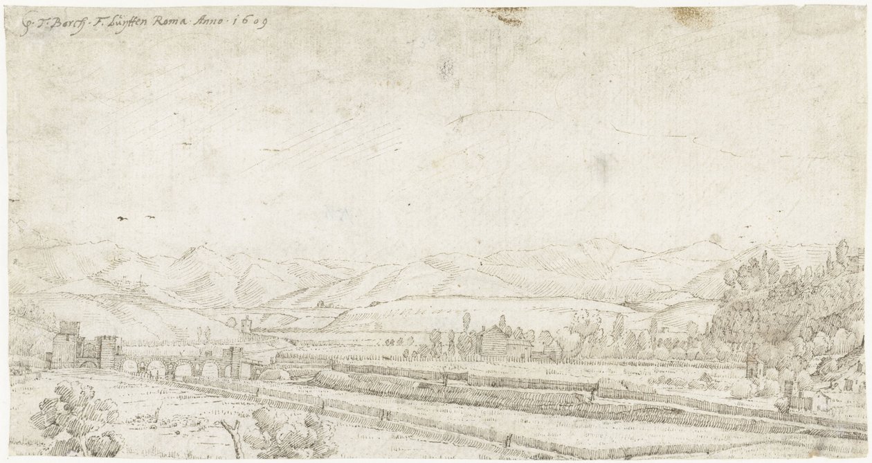 Paisagem com a Ponte Milvio, fora de Roma de Gerard ter Borch