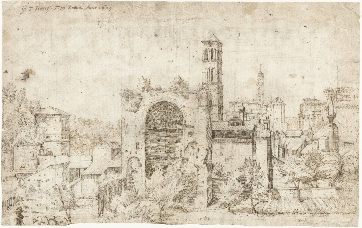 Vista da abside do Templo de Vénus e Roma e do convento de S. Maria Nova, Roma de Gerard ter Borch