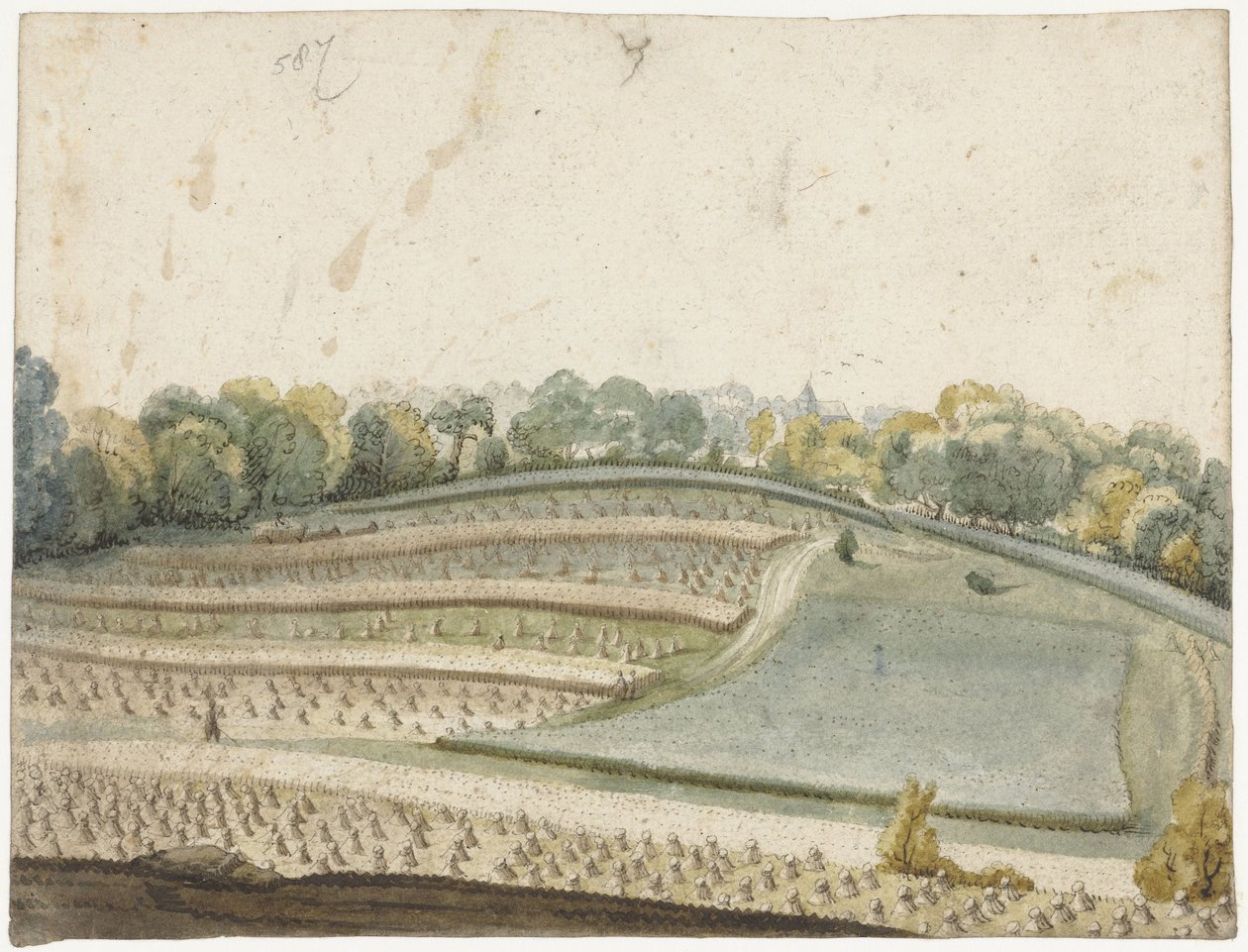 Panorama de um campo de trigo ondulado visto de cima de Gerard ter Borch (I)