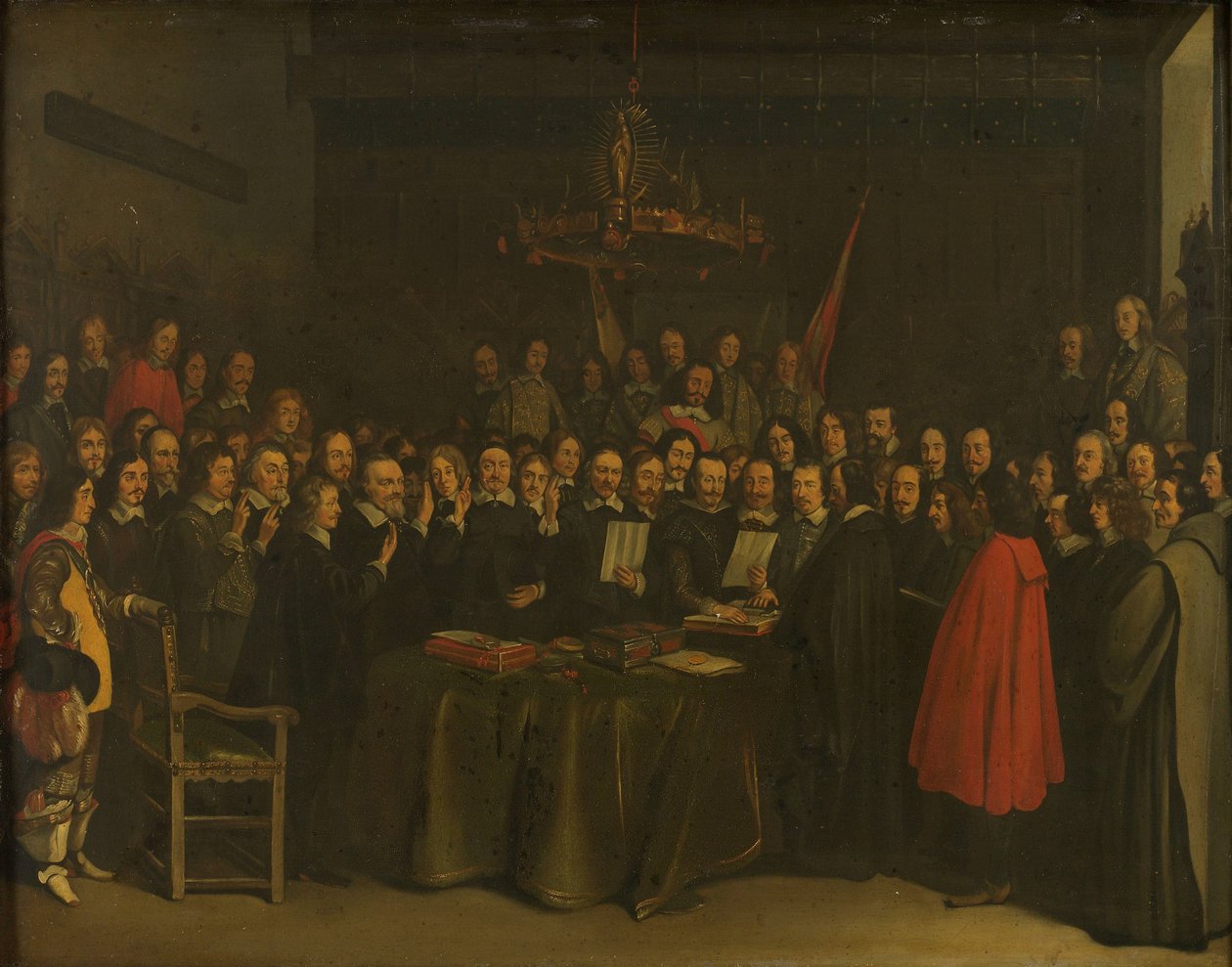 Ratificação da Paz de Münster entre a Espanha e a República Holandesa na Câmara Municipal de Münster, 15 de maio de 1648 de Gerard ter Borch (II) (copy after)