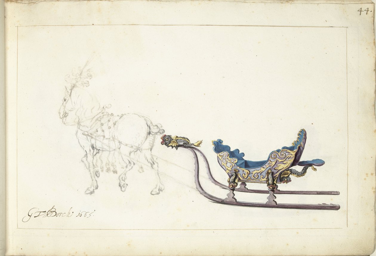 Cavalo e trenó de Gerard ter Borch (II) (signed by artist)