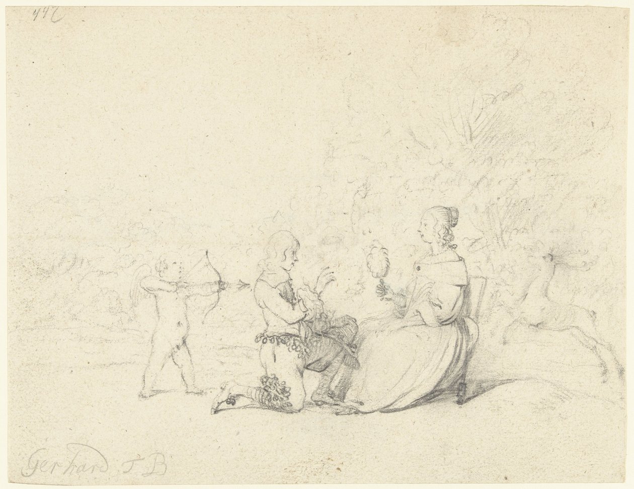 Cavalheiro ajoelhado diante de uma senhora de Gerard ter Borch (II)