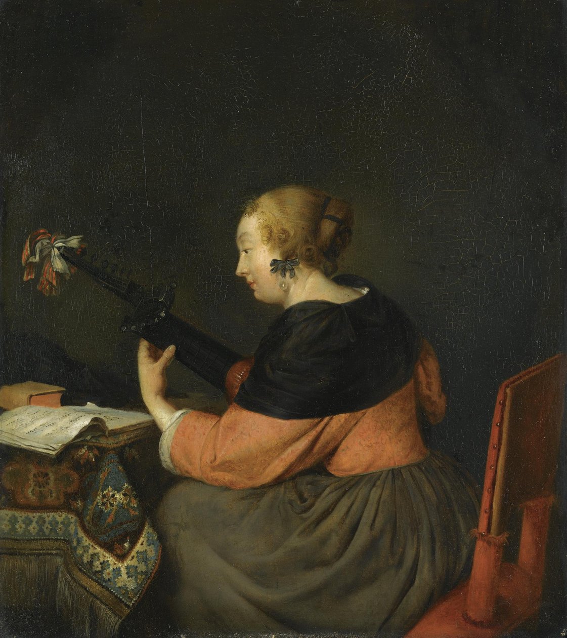 Uma senhora sentada a tocar alaúde de Gerard ter Borch