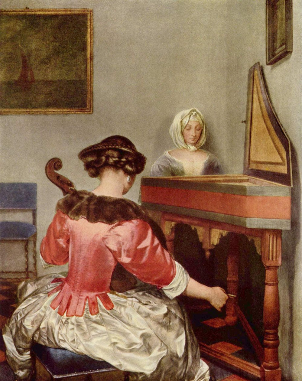 Duas mulheres a tocar música num interior de Gerard ter Borch