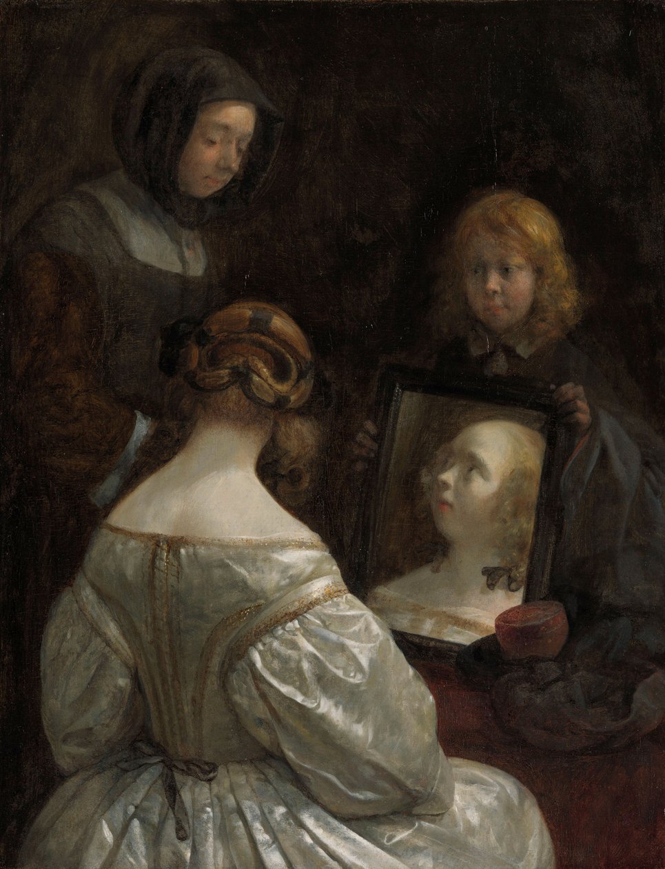 Mulher em um espelho, c. 1652 de Gerard ter Borch