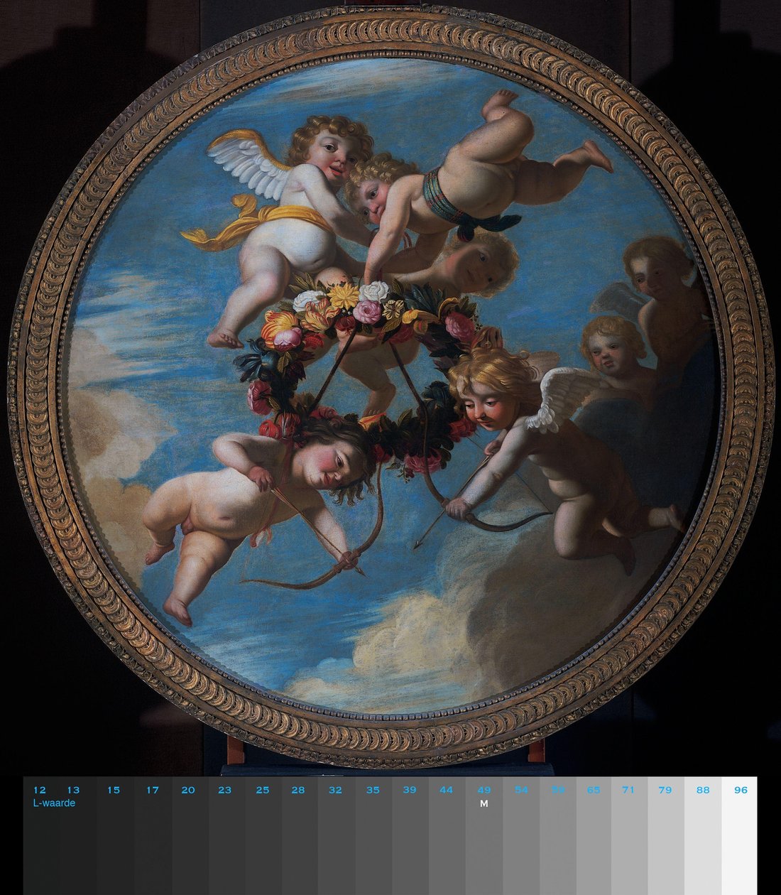 Putti com uma grinalda de flores de Gerard van Honthorst (workshop of)