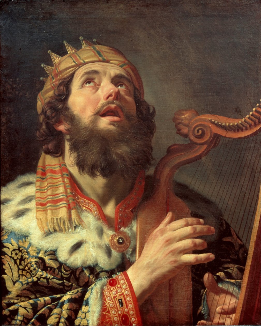Neerlandês: Harpspelende koning David King David Playing the Harp de Gerard van Honthorst