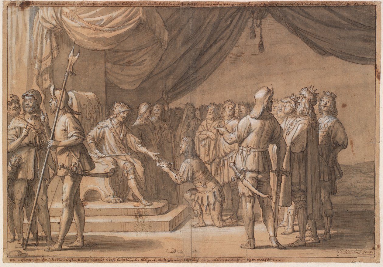 Frode Fredegod é saudado por muitos reis de Gerard van Honthorst