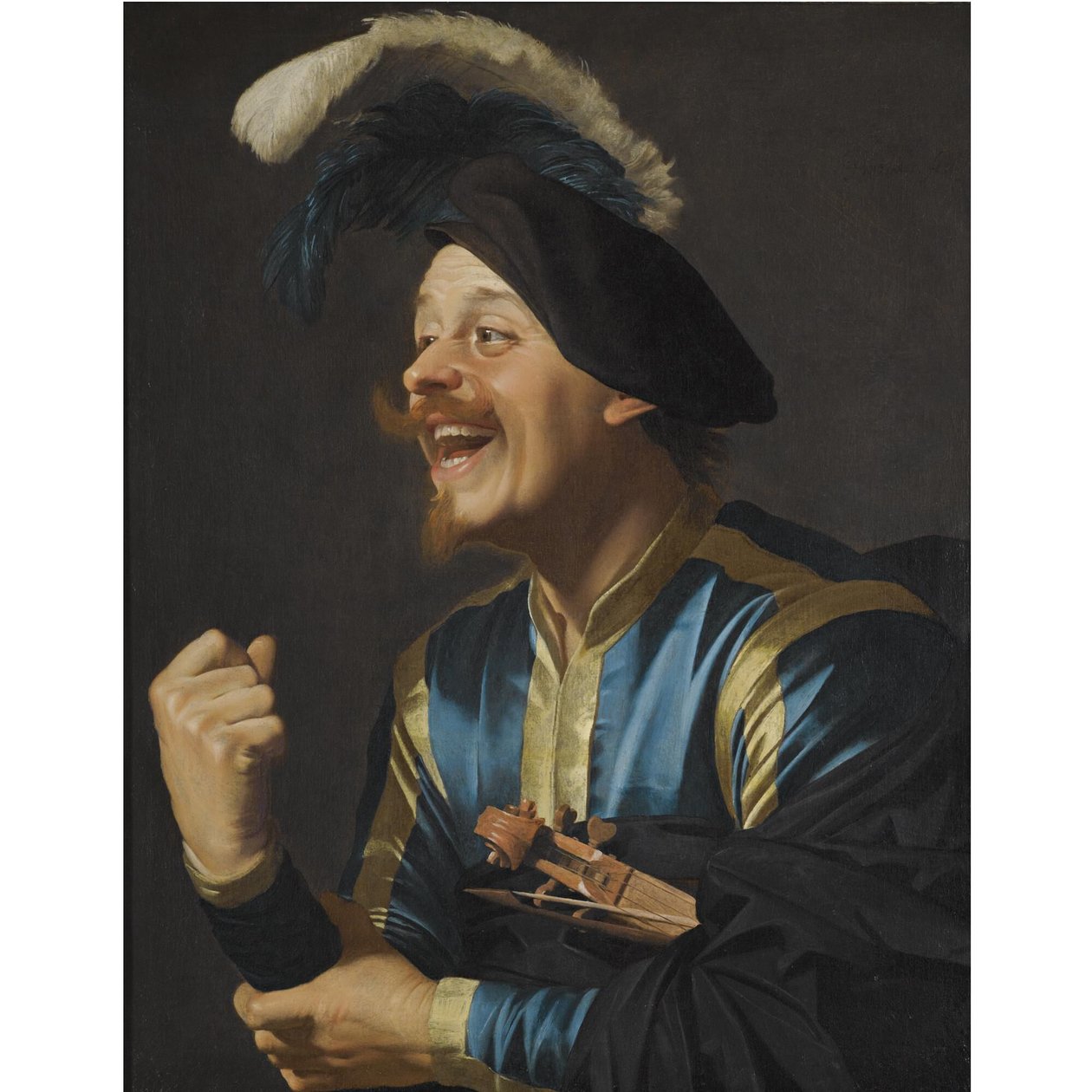 Músico risonho com um violino debaixo do braço de Gerard van Honthorst