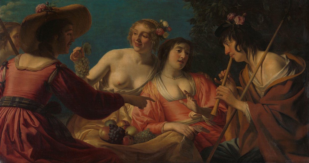Pastor que toca flauta, e quatro Pastoras
Pastor que toca flauta, e quatro ninfas de Gerard van Honthorst