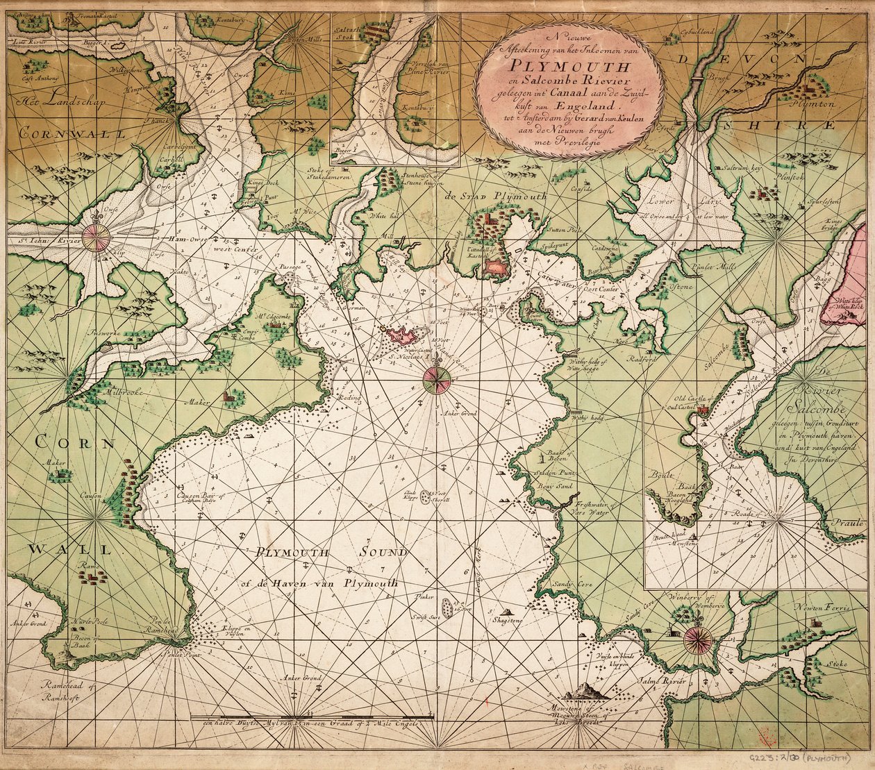 Carta de Plymouth Sound, da carta do Canal da Mancha de Greenville Collins, de 1693 de Gerard van Keulen