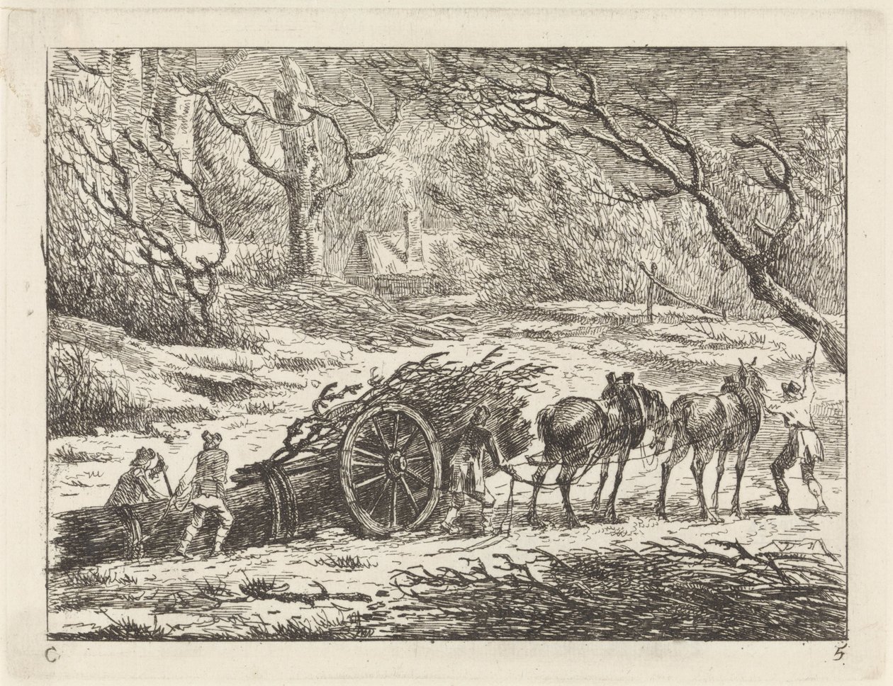 Paisagem com carroça puxada por dois cavalos Paisagens (série C) (título da série) de Gerard van Nijmegen