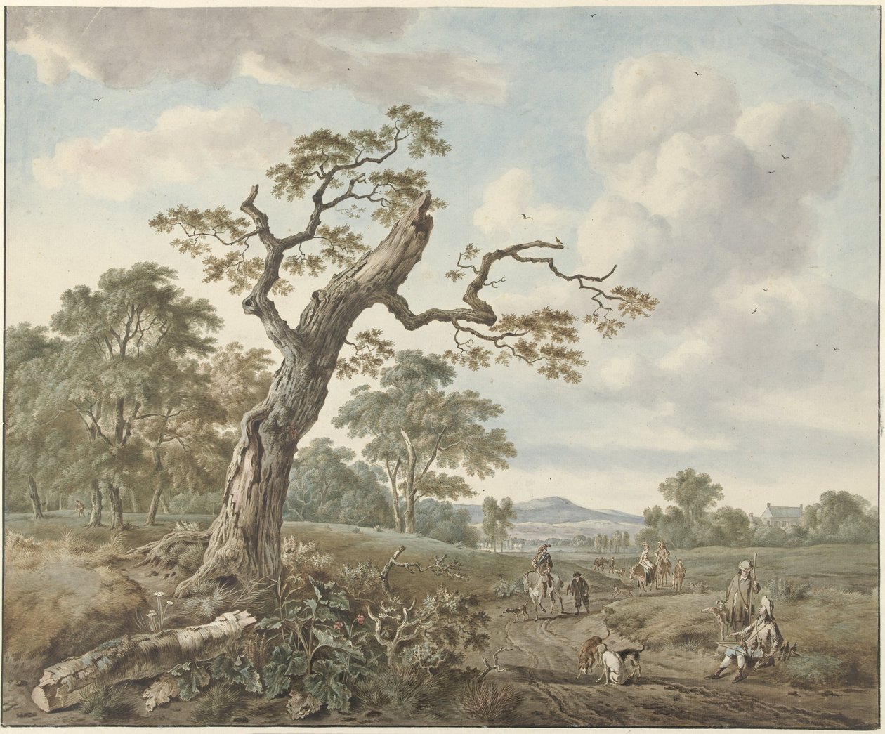 Paisagem com uma festa de caça em uma estrada rural de Gerard van Nijmegen