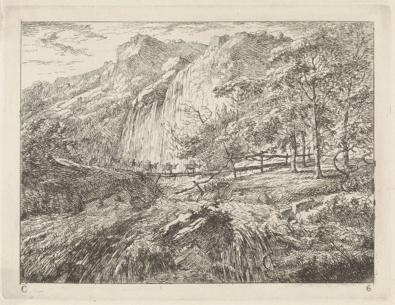 Embalar mulas numa ponte perto de uma queda de água
Landscapes (série C) (título da série) de Gerard van Nijmegen
