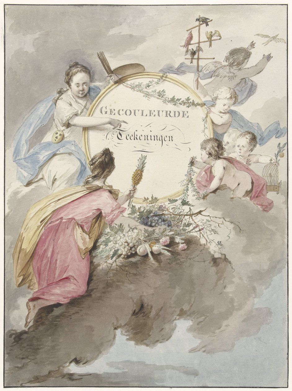 Página de título do livro de arte com desenhos coloridos (título sobre o objecto) de Gerard van Nijmegen