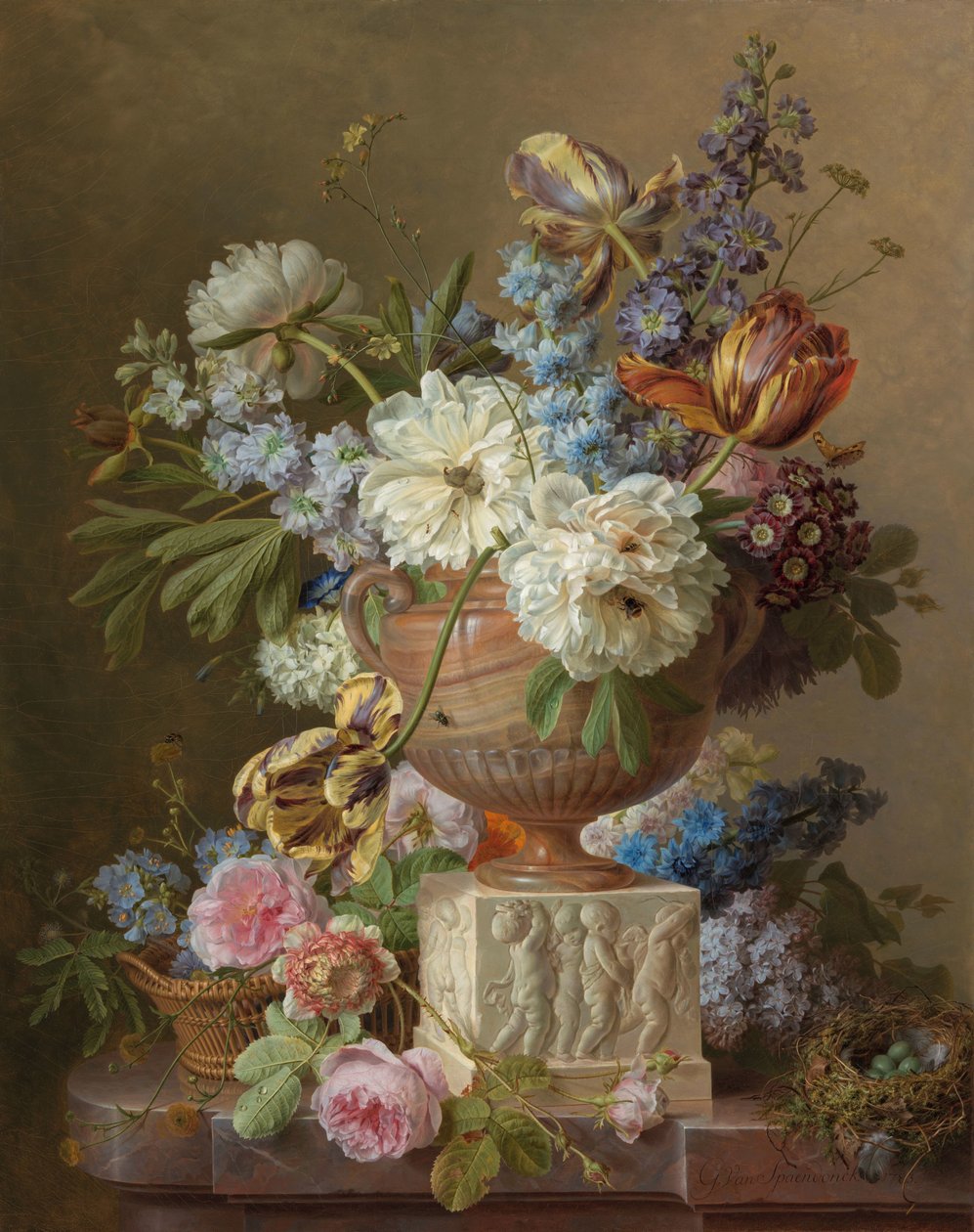 Flor Validade Morta com um vaso de Alabastro de Gerard van Spaendonck (signed by artist)
