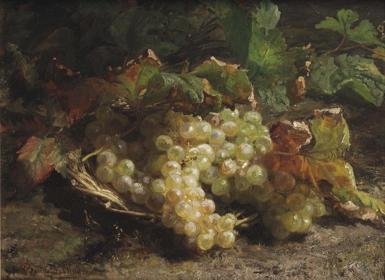 Uvas brancas num cesto de vime de Gerardina Jacoba van de Sande Bakhuyzen