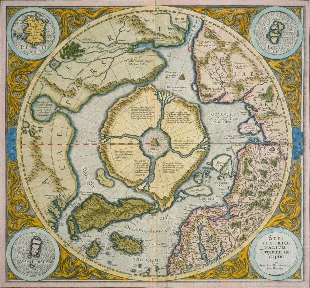 A inscrição do Norte Mundial, 1595 de Gerardus Mercator