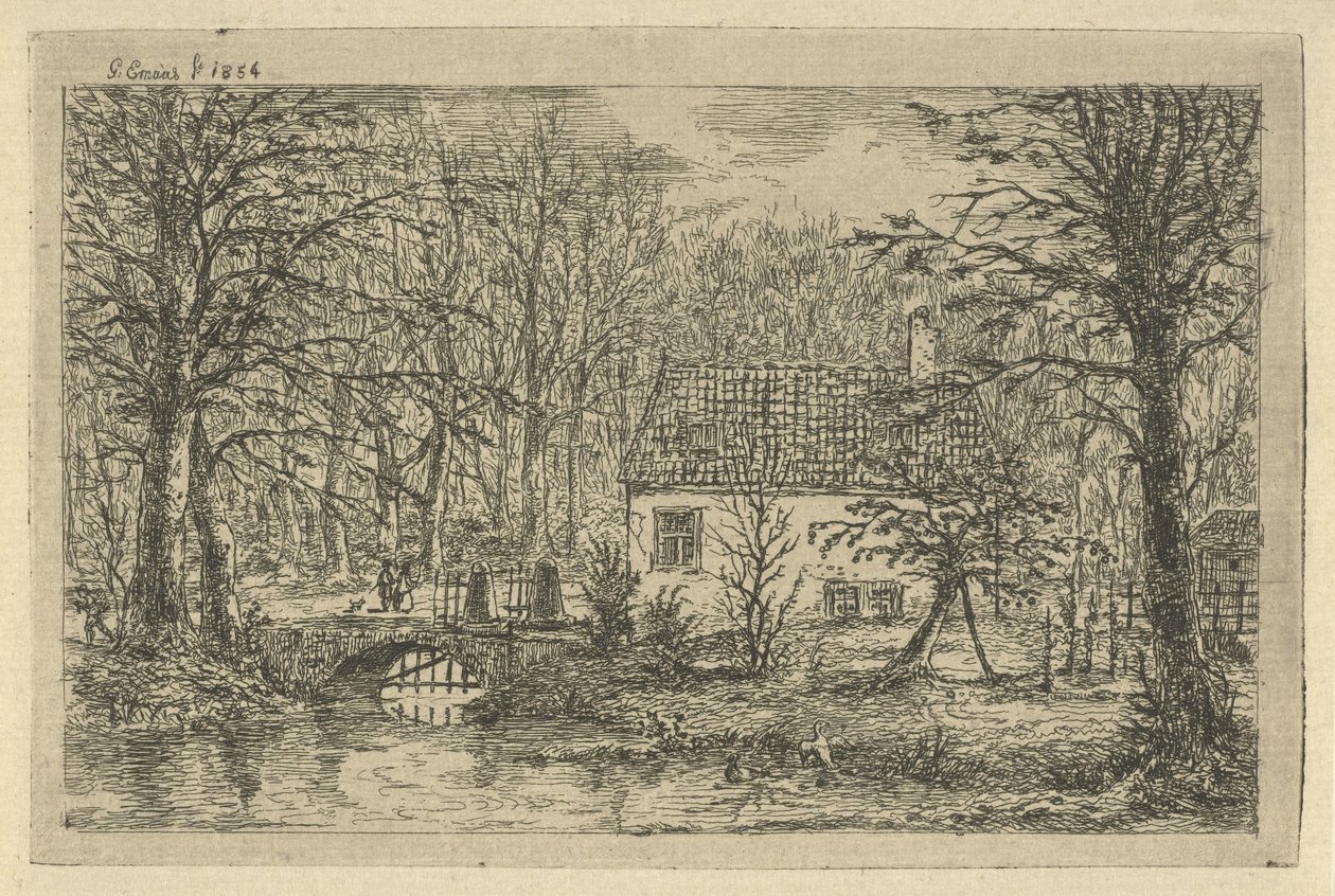 Casa com ponte sobre fosso
O pavilhão de caça em haagsche bosch de Gerardus Emaus de Micault