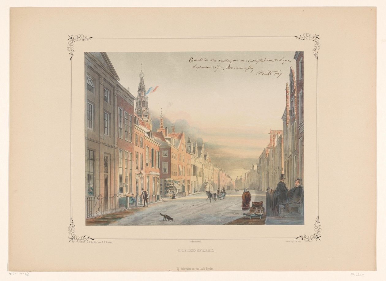 Vista do Breestraat em Leiden Breedestraat (título no objeto) de Gerardus Johannes Bos