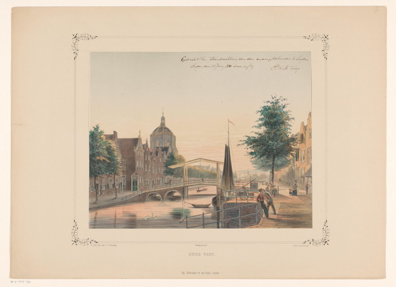 Vista do Oude Vest em Leiden Old Vest (título no objeto) de Gerardus Johannes Bos