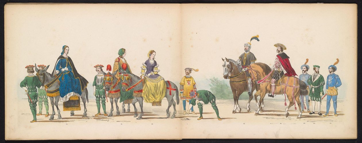 Mascarada dos estudantes de Leiden, 1855 (placa 10)
Desfile com trajes realizados pelos membros do corpo estudantil de Leiden em 12 de Junho de 1855, em celebração do 280º aniversário da Universidade de Leiden, retratando a entrada de Carlos V na Holanda. de Gerardus Johannes Bos