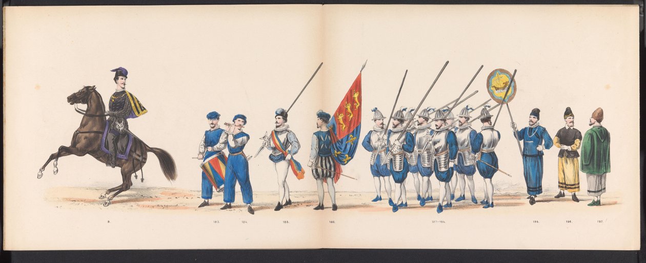 Máscara dos Estudantes de Leiden, 1870 (ilustração 16) Procissão fantasiada realizada pelos membros do corpo estudantil de Leiden em 7 de junho de 1870, em comemoração aos 295 anos da Leidsche Hoogeschool, retratando uma visita a Leiden em de Gerardus Johannes Bos