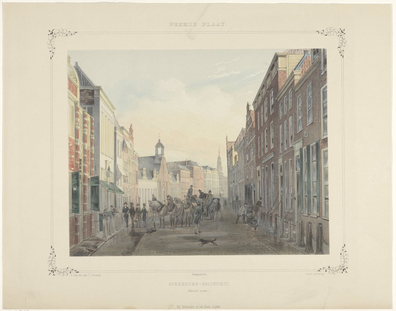 União de estudantes na Breedestraat em Leiden de Gerardus Johannes Bos
