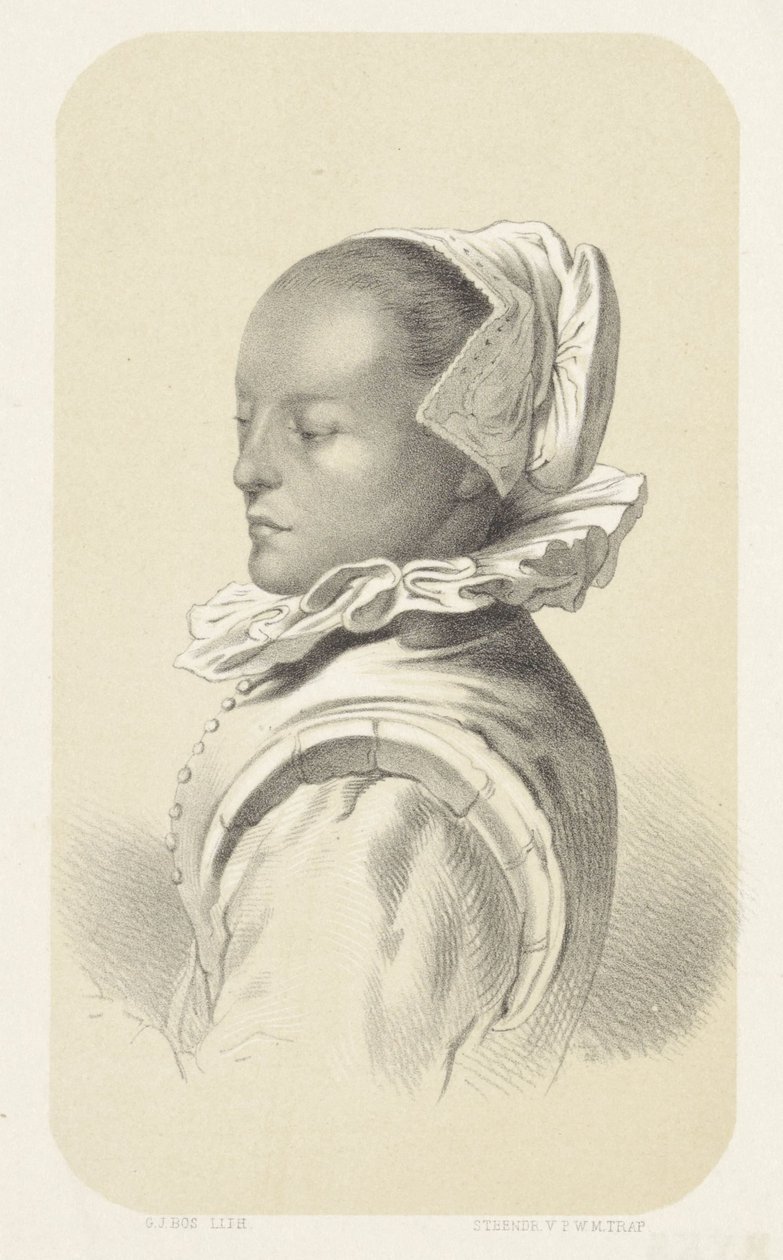 Mulher com gorro e gola branca de Gerardus Johannes Bos