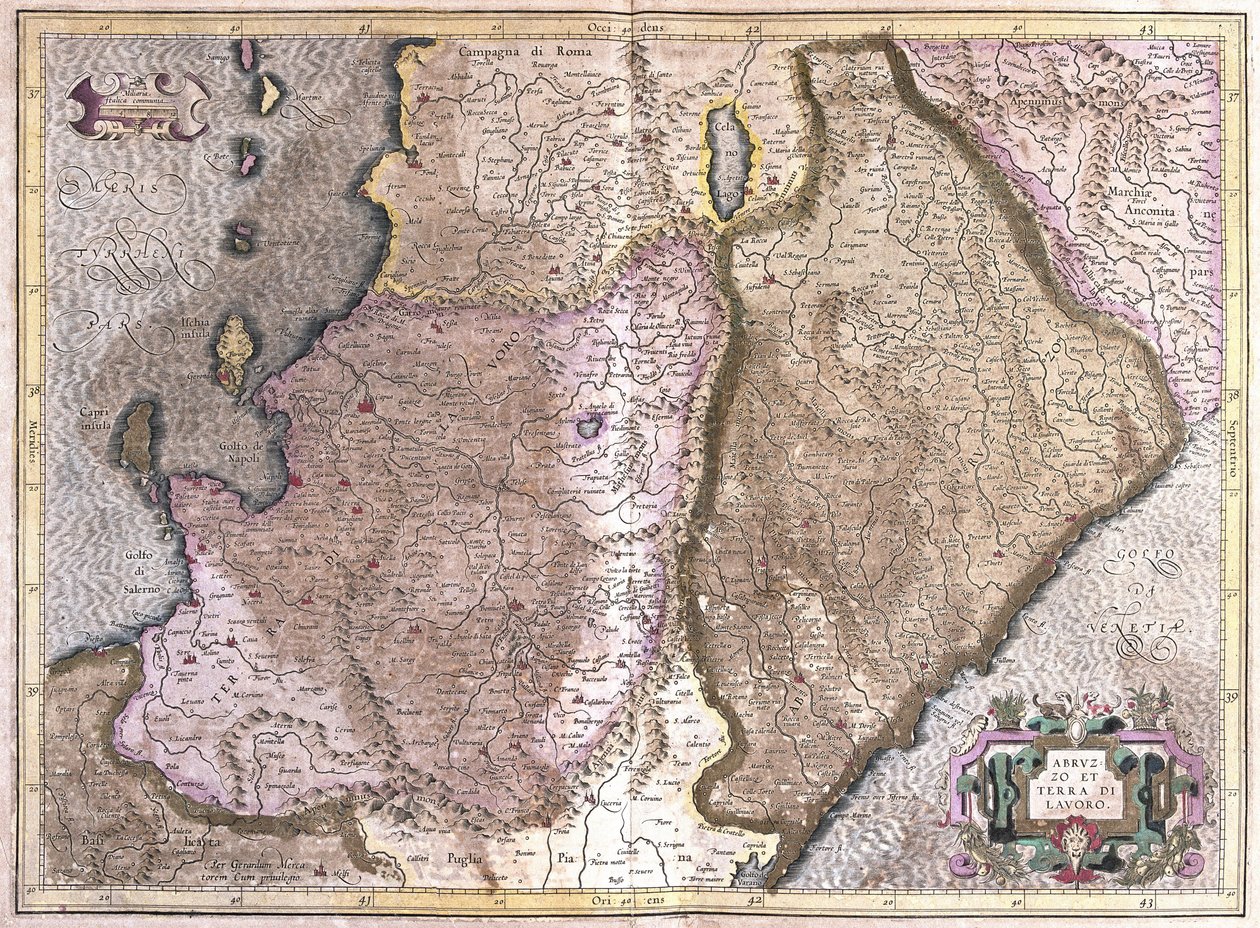 Abruzzo e Campania, Itália (gravura de Gerardus Mercator