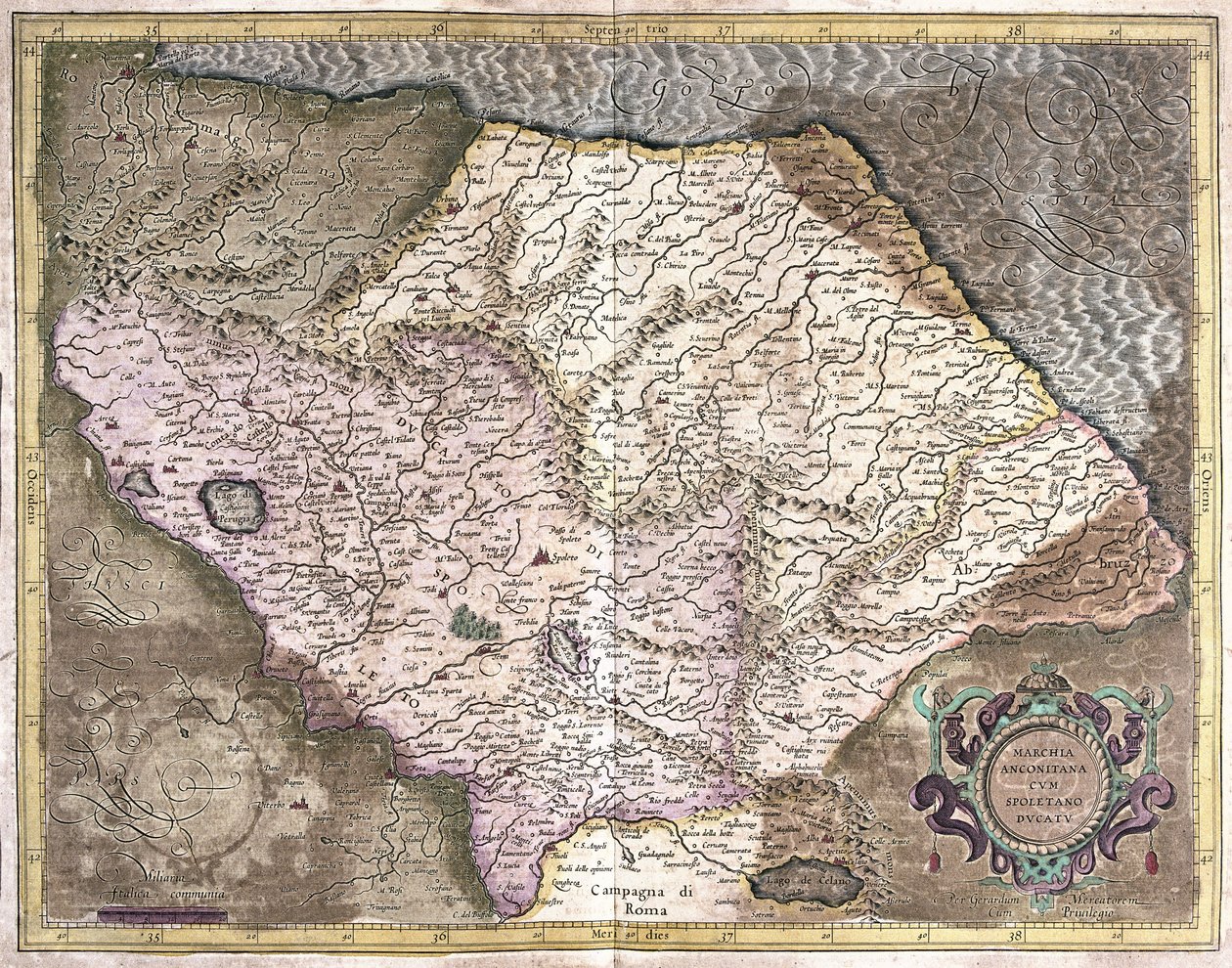 Ancona e Spoleto, Itália (gravura de Gerardus Mercator