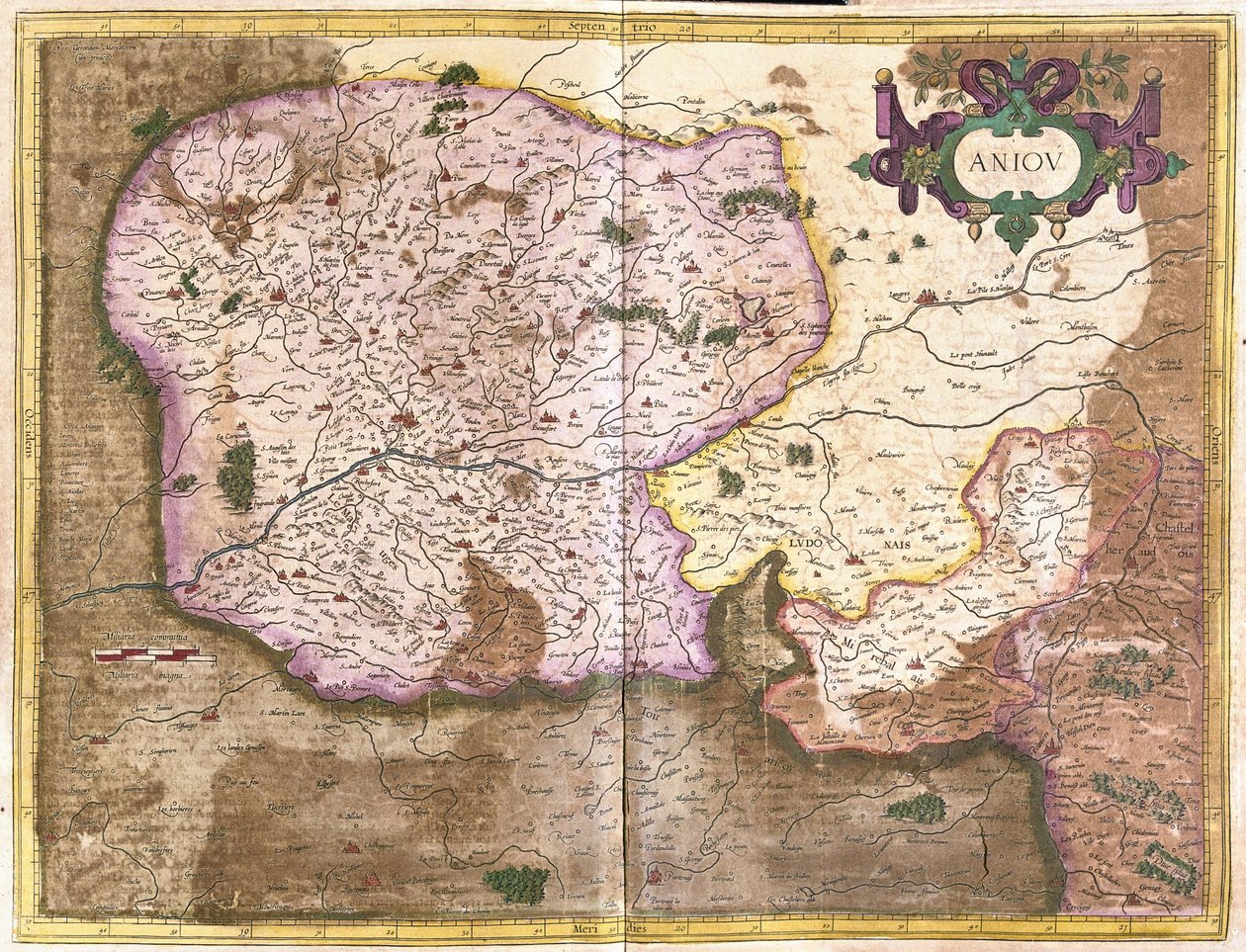 Anjou, países do Loire, França (gravura de Gerardus Mercator