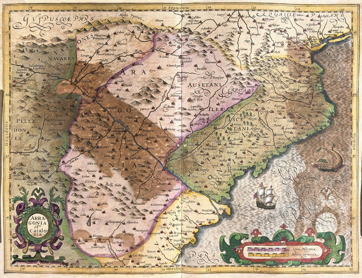 Aragão e Catalunha, Espanha (gravura de Gerardus Mercator
