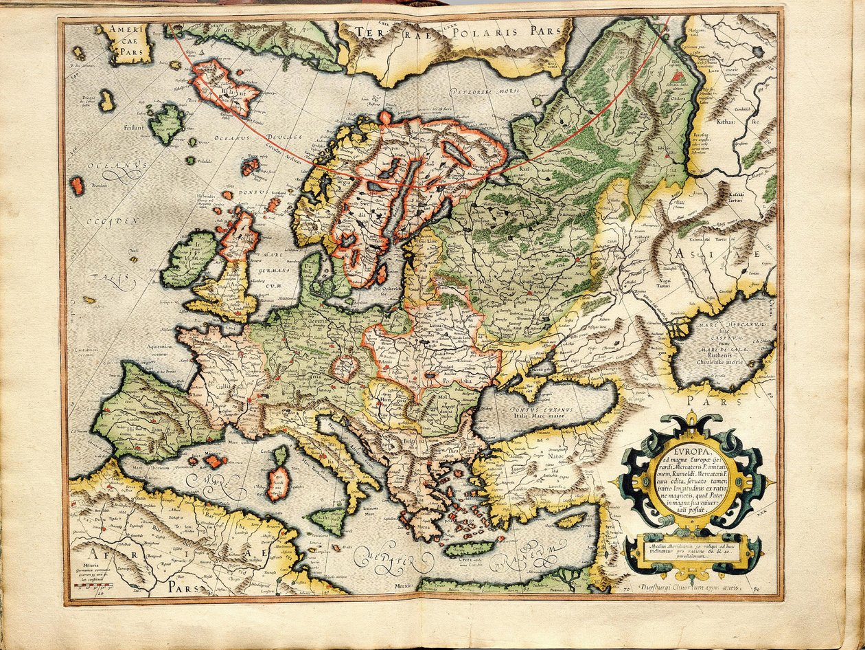 Meditações sobre o fabricante do mundo e Fabricati Fugura Mapa da Bélgica, Europa: Livonia, Rússia, de Gerardus Mercator